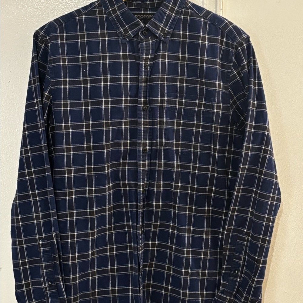 Banana Republic Navy Plaid Button Down Slim Fit Shirt